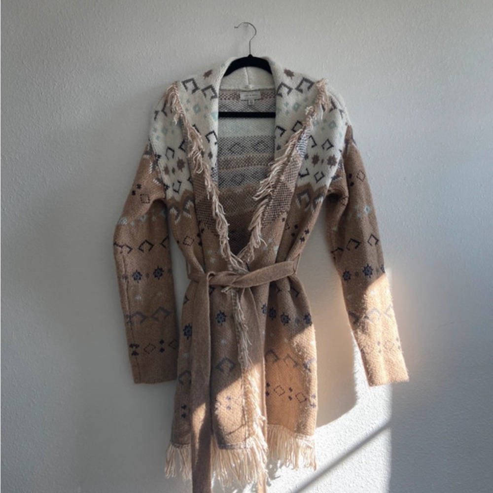 Lucky Brand Geometric Tan and Cream Cardigan